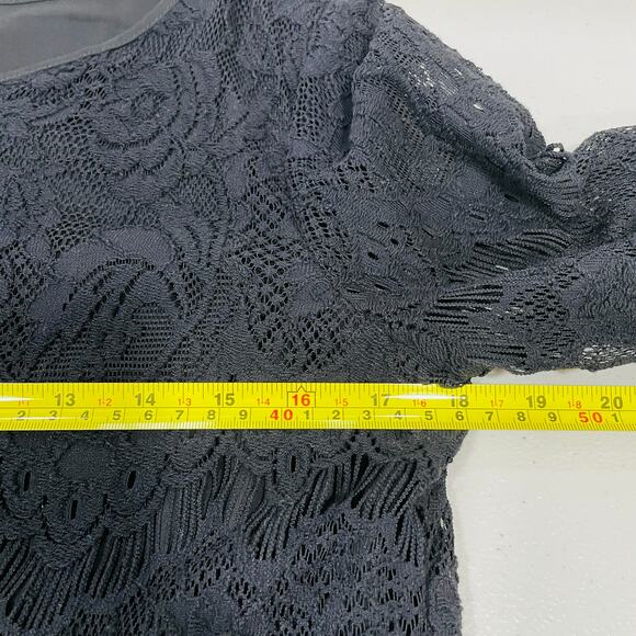 ADRIENNE VITADINI Black Lace Ruffle Bell Sleeve Scoop Neck Crop Top Blouse S - Picture 9 of 12